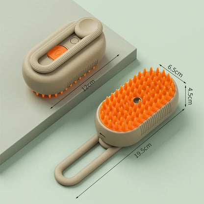 Steamy Pet Grooming Kit: Water Spray Massage Brush for Cats Dogs, Skin-Friendly Silicone Teeth, USB Charging Hair Cleaner