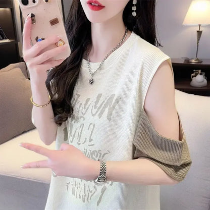 T Shirt For Women Off Shoulder Graphic Tops Woman Green Summer Outfit Fashion Women's Clothing 2025 Female Wholesale Clothes