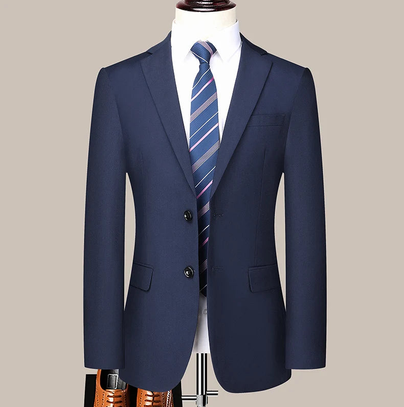 Suit  (Blazer+ Trousers) Men's Casual Formal Business Gentleman Solid Color Hosting Four Seasons Slimming Wedding Fashion Suit