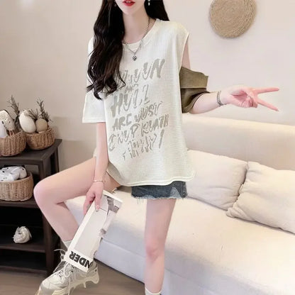 T Shirt For Women Off Shoulder Graphic Tops Woman Green Summer Outfit Fashion Women's Clothing 2025 Female Wholesale Clothes