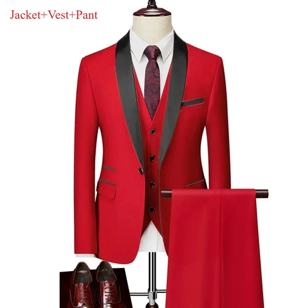 New Men's 2/3 Pieces Suit Formal Business Notch Lapel Slim Fit Tuxedos Best Man Blazer For Wedding Dress