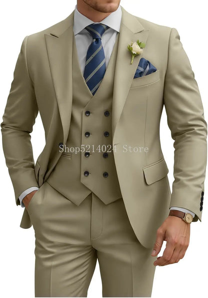 Mens Suit 3 Piece Slim Fit Suits for Men Double Breasted Suit Wedding Prom Suits Formal Business Dinner Tuxedo