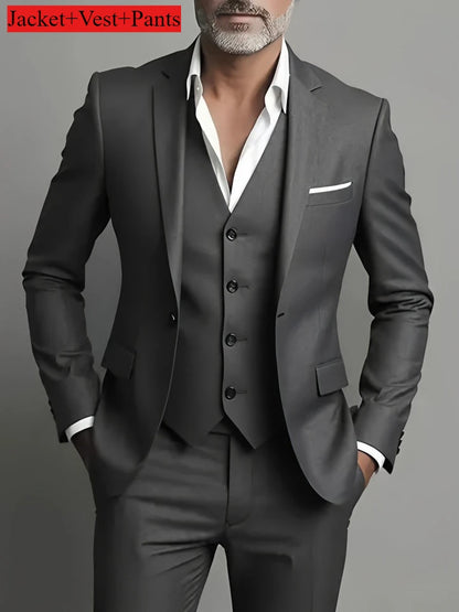 Men's Business Casual Suit for Weddings, Genuine Blazer, Vest and Pants, Big & Tall,Slim Fit Waistcoat, Dress Trousers, US Size