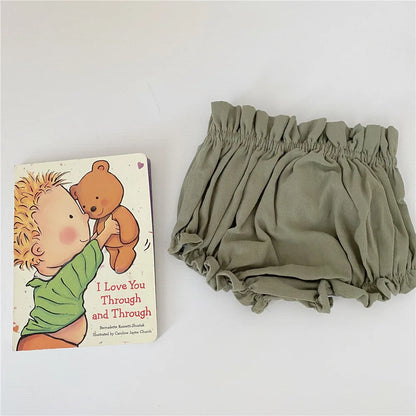 Baby Girls Bloomer Toddler Cotton Linen Shorts Frill Diaper Cover 0-2 Years