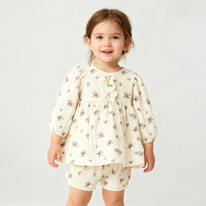 Spring Summer Infant Girl Clothes Set Cute Pure Cotton Girl Blouse + Shorts Toddler Baby Clothes