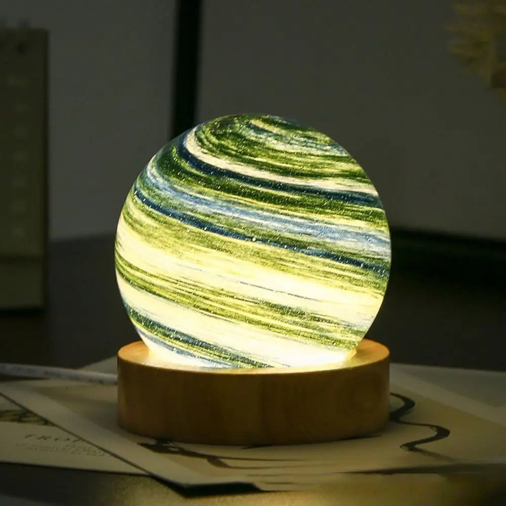 USB Plug in 3D Planet Glass Lamp With Wooden Stand 3 Color Light Galaxy Crystal Ball Dimmable Luminous Glass Sphere