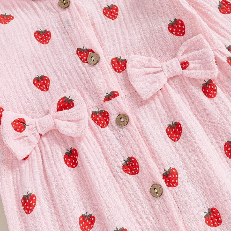 Baby Girl 2Pcs Fall Outfits Long Sleeve Strawberry Print Ruffle Jumpsuit with Headband Set Newborn Clothes