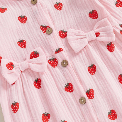 Baby Girl 2Pcs Fall Outfits Long Sleeve Strawberry Print Ruffle Jumpsuit with Headband Set Newborn Clothes