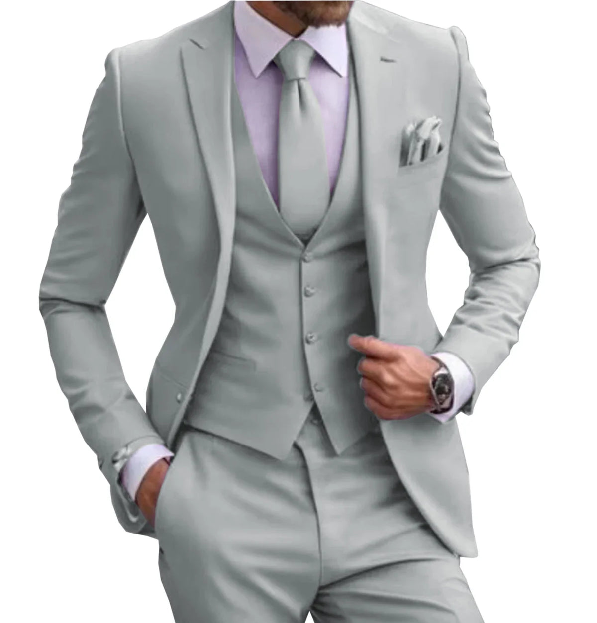 Suits for Men Lilac Stylish 3 Piece Classic Tuxedos Blazer Vest Pants Formal Elegant Male Wedding Groomsman Bespoke