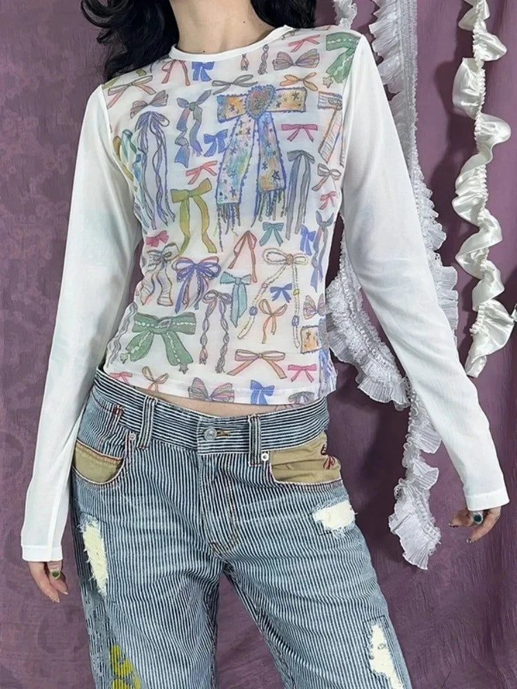 Graphic T Shirts For Women Clothing Long Sleeve Camisetas O-neck Feminist Shirt Y2k Accessories Sweet Tops Slim Fit Ropa Mujer