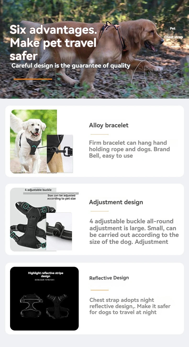 Dog Harness No-Pull Service Vest with Reflective Adjustable Soft Padded Comfortable for Outdoor Easy Walking No Choke for Pets