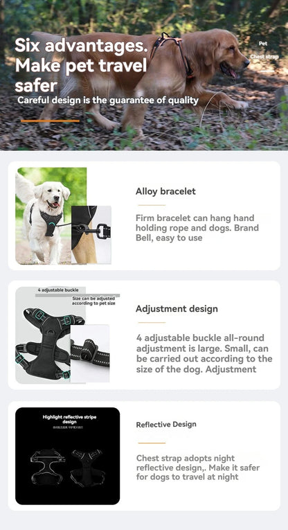 Dog Harness No-Pull Service Vest with Reflective Adjustable Soft Padded Comfortable for Outdoor Easy Walking No Choke for Pets