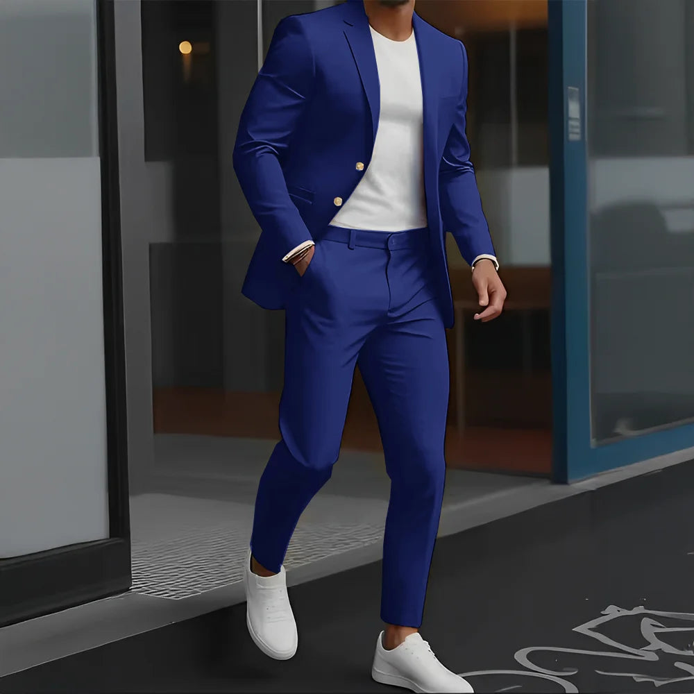 Formal Suit for Mens Business Work Clothes Office Jacket Pants 2-Piece Suit Wedding Groom Tuxedo 2-Button Blazer