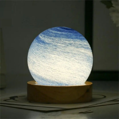 USB Plug in 3D Planet Glass Lamp With Wooden Stand 3 Color Light Galaxy Crystal Ball Dimmable Luminous Glass Sphere