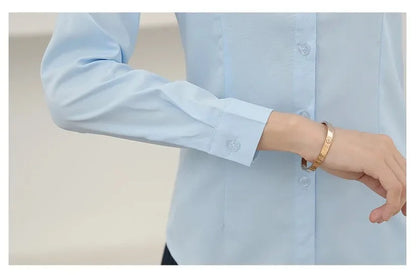 Elegant Women Shirts Woman White Shirt Long Sleeve Blouse Office Lady business Pink Shirts Button Solid Women work Blouses Tops