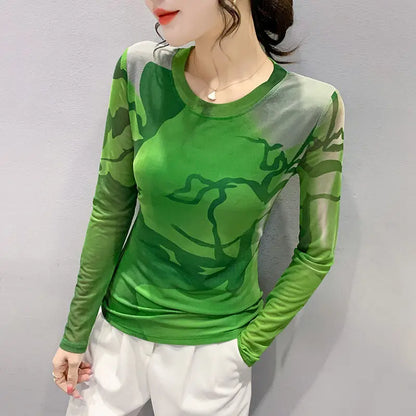 Woman T-shirt 2025 Mesh Skinny Tshirt Top for Women ClothingWith Print Original Fitted Simple Cheap Stylish Cool Beautiful Tee