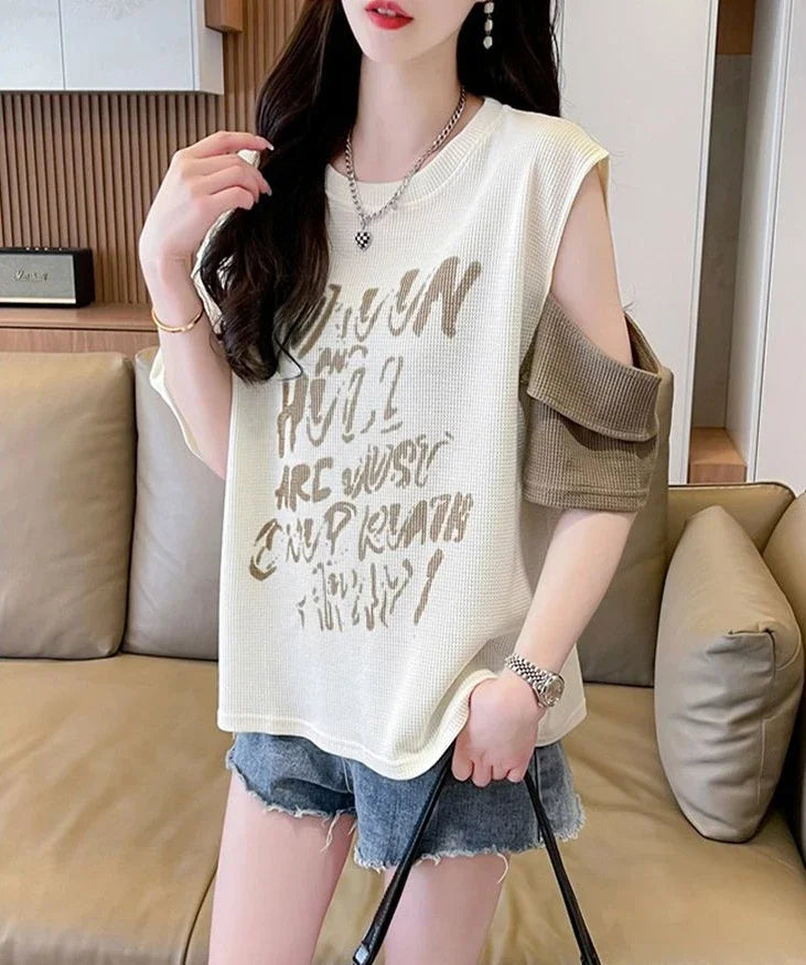 T Shirt For Women Off Shoulder Graphic Tops Woman Green Summer Outfit Fashion Women's Clothing 2025 Female Wholesale Clothes