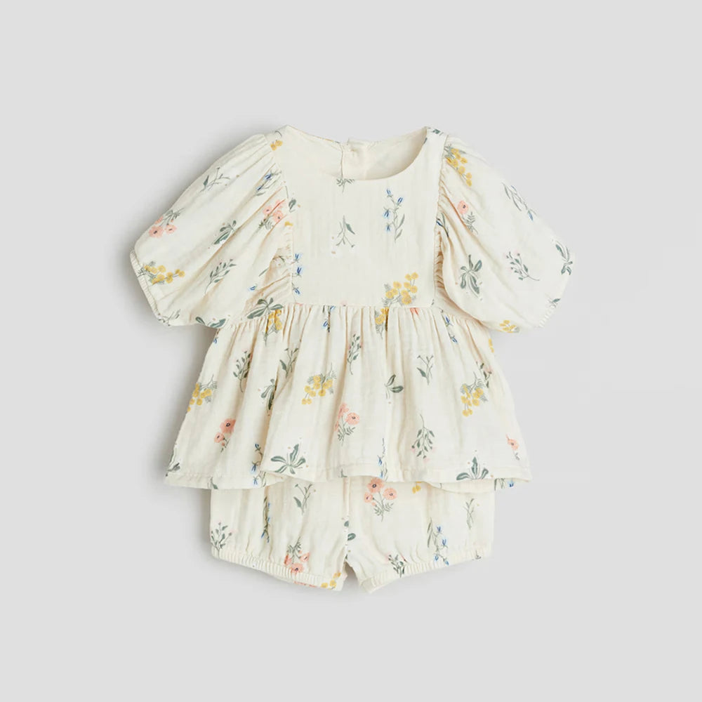 Spring Summer Infant Girl Clothes Set Cute Pure Cotton Girl Blouse + Shorts Toddler Baby Clothes