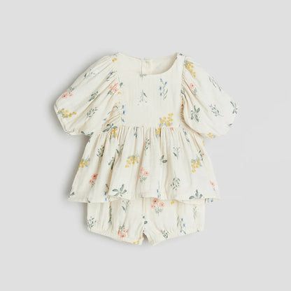 Spring Summer Infant Girl Clothes Set Cute Pure Cotton Girl Blouse + Shorts Toddler Baby Clothes