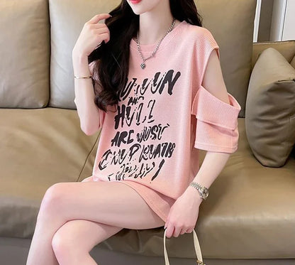 T Shirt For Women Off Shoulder Graphic Tops Woman Green Summer Outfit Fashion Women's Clothing 2025 Female Wholesale Clothes