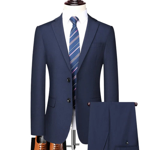 Suit  (Blazer+ Trousers) Men's Casual Formal Business Gentleman Solid Color Hosting Four Seasons Slimming Wedding Fashion Suit