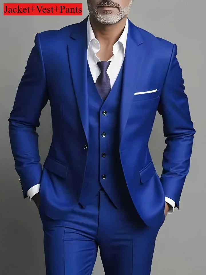Men's Business Casual Suit for Weddings, Genuine Blazer, Vest and Pants, Big & Tall,Slim Fit Waistcoat, Dress Trousers, US Size