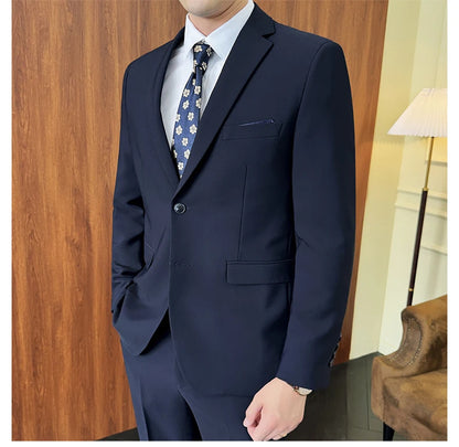 Suit (Blazer+ Pants) Fashion Men Solid color Business Wedding Work Casual Slim Professional Dress Groom Best Man Gentleman Suit