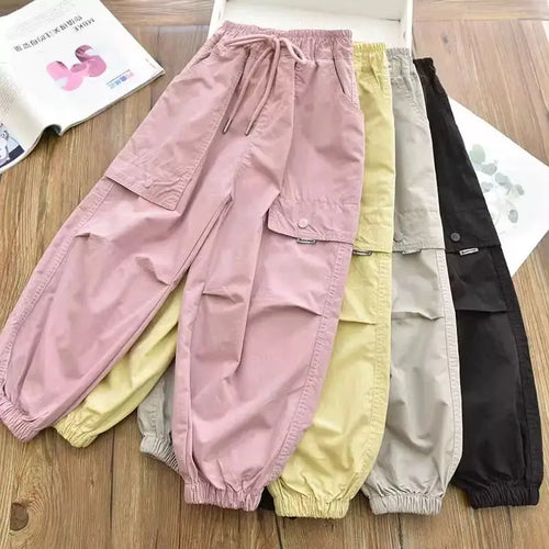 Spring Clothes Fashionable Kids Cargo Joggers Elastic Ankle Pants Casual Trousers Light Breathable Summer Trendy Outfit