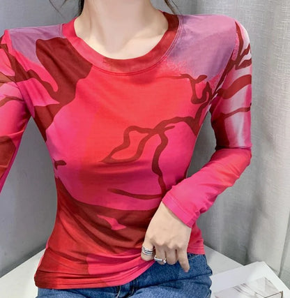 Woman T-shirt 2025 Mesh Skinny Tshirt Top for Women ClothingWith Print Original Fitted Simple Cheap Stylish Cool Beautiful Tee