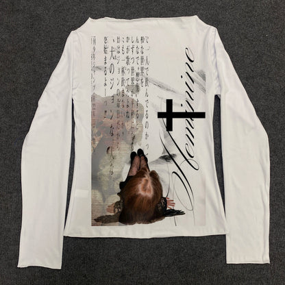 Women's T-shirts Woman Clothes for Women Trashy Y2k 2000s Tops Goth Anime Girl Long Sleeve Baby Tees Y2k Kitty Spring Woman