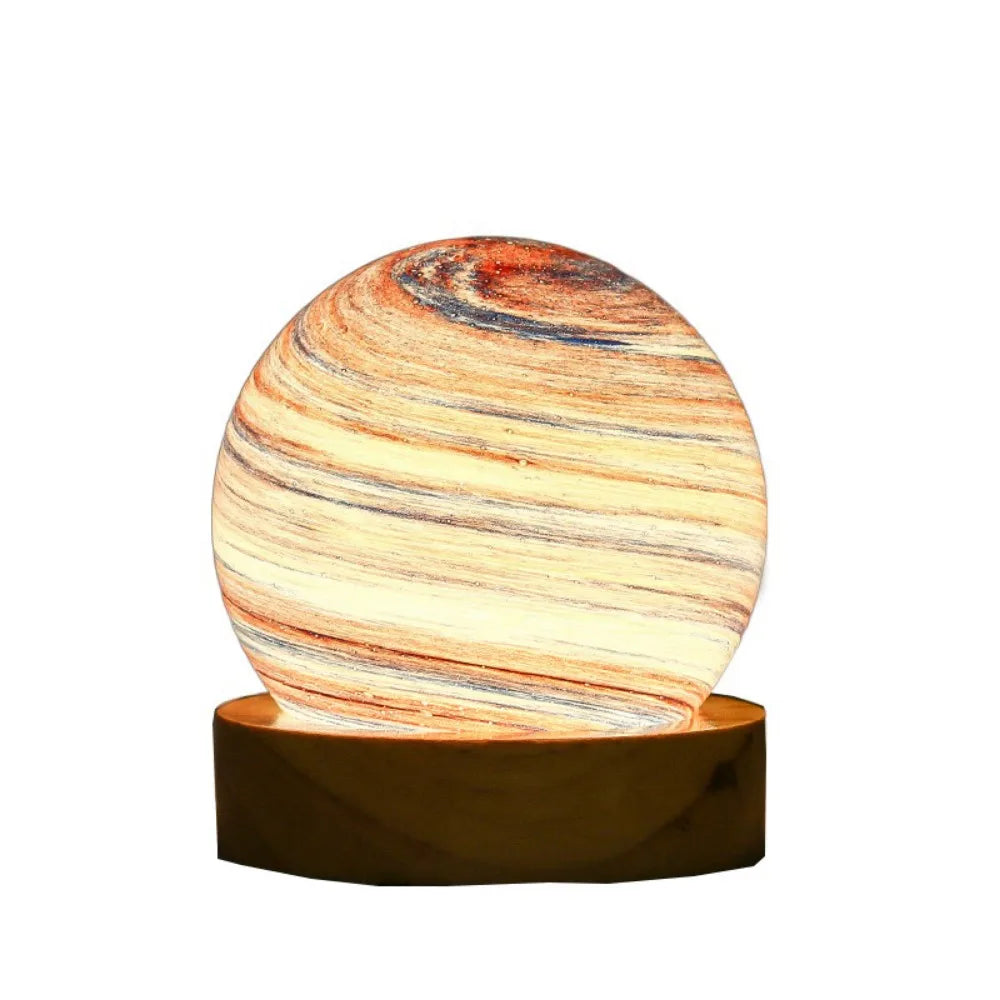 USB Plug in 3D Planet Glass Lamp With Wooden Stand 3 Color Light Galaxy Crystal Ball Dimmable Luminous Glass Sphere