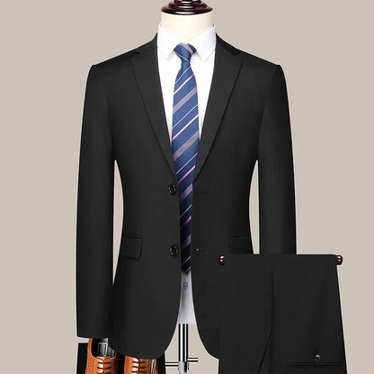 Suit (Blazer+Pants) Men's Fashion Business Outdoor Gentleman Trend Solid Color Casual Slim-fit Wedding Host Gentleman Suit S-6XL