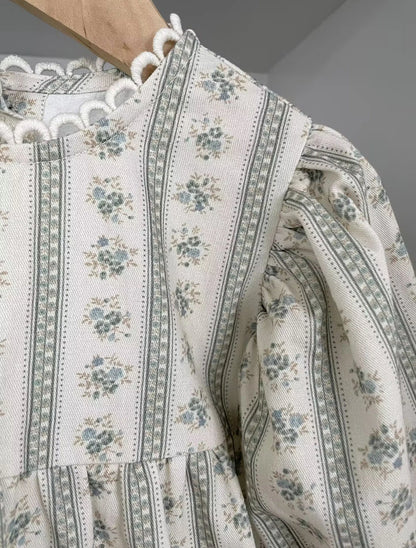 Vintage Newborn Infant Baby Girls Romper Spring Floral Stripe Baby Rompers Infant Bodysuit Toddler Onepiece Linen Baby Clothes