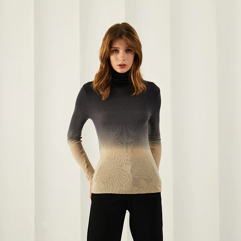 Casual Wool Turtleneck Sweater Women Pullover Vintage Winter Warm Long Sleeve Sweaters & Jumpers Gradient Sweater For Women 2023