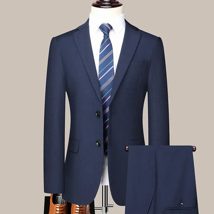 Suit (Blazer+Pants) Men's Fashion Business Outdoor Gentleman Trend Solid Color Casual Slim-fit Wedding Host Gentleman Suit S-6XL