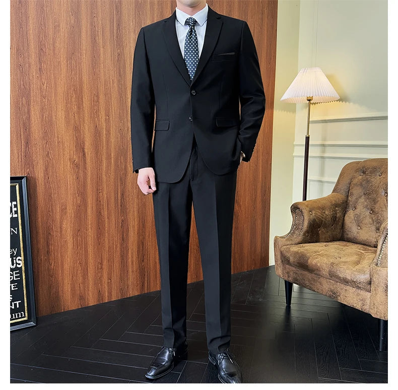 Suit (Blazer+ Pants) Fashion Men Solid color Business Wedding Work Casual Slim Professional Dress Groom Best Man Gentleman Suit