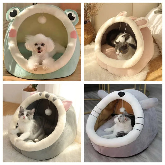 Pet Tent Cat Nest Cute Comfortable Warm Cat House Cave Mat Pet Bed Foldable Detachable Washable Dog House Cat Tent Pet Supplies