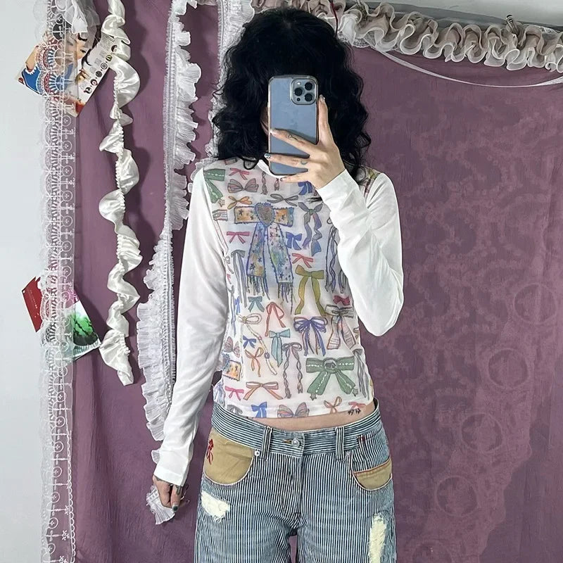 Graphic T Shirts For Women Clothing Long Sleeve Camisetas O-neck Feminist Shirt Y2k Accessories Sweet Tops Slim Fit Ropa Mujer