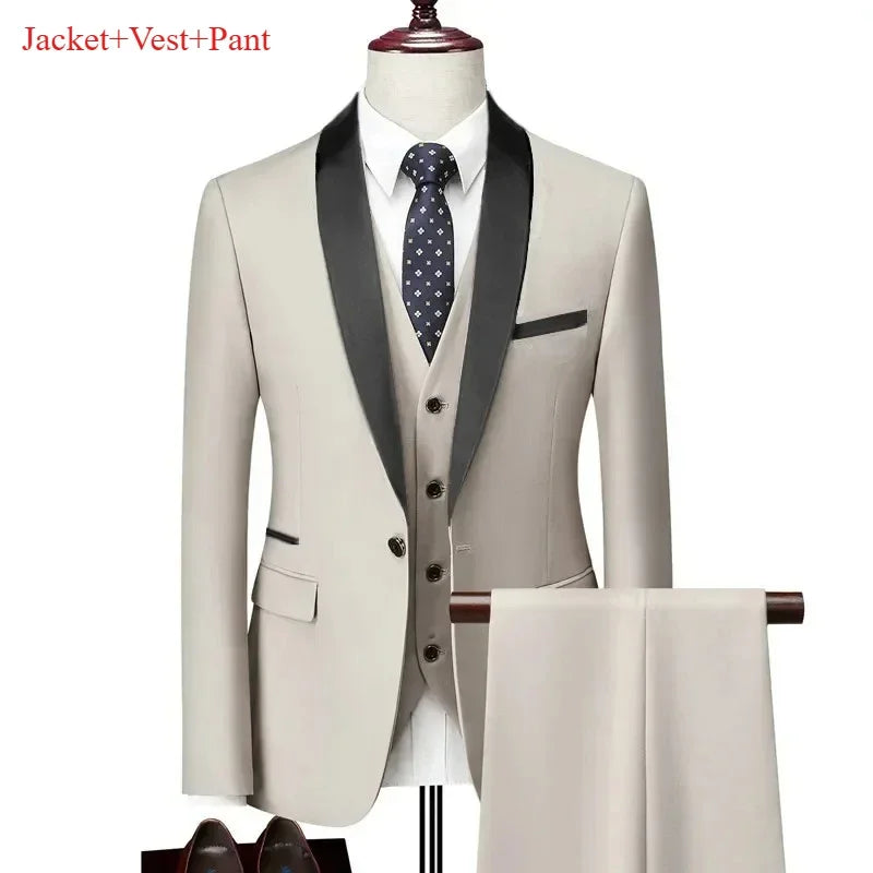 New Men's 2/3 Pieces Suit Formal Business Notch Lapel Slim Fit Tuxedos Best Man Blazer For Wedding Dress