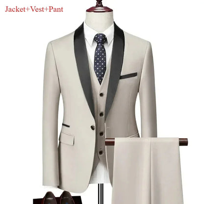 New Men's 2/3 Pieces Suit Formal Business Notch Lapel Slim Fit Tuxedos Best Man Blazer For Wedding Dress