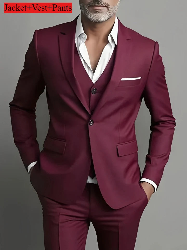 Men's Business Casual Suit for Weddings, Genuine Blazer, Vest and Pants, Big & Tall,Slim Fit Waistcoat, Dress Trousers, US Size