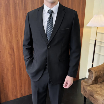 Suit (Blazer+ Pants) Fashion Men Solid color Business Wedding Work Casual Slim Professional Dress Groom Best Man Gentleman Suit
