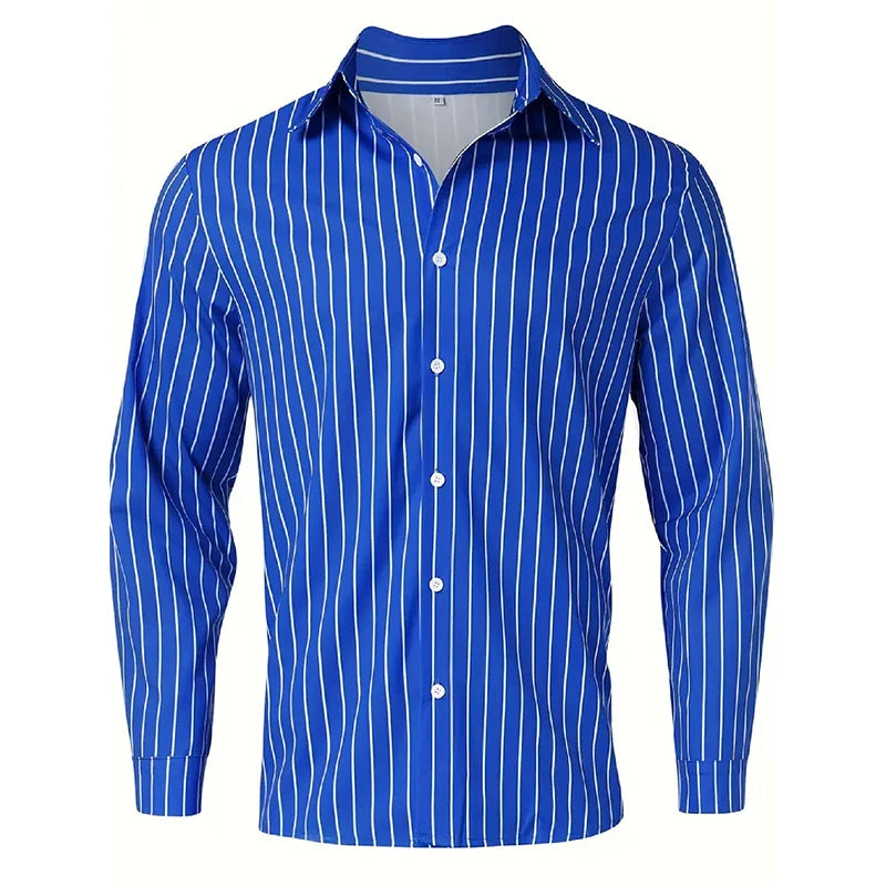 Spring Autumn Men Clothes Long Sleeve Stripe Shirt Men Casual Button Cardigan Shirt Tops Men Slim Fit Microprojectile Shirt Tops