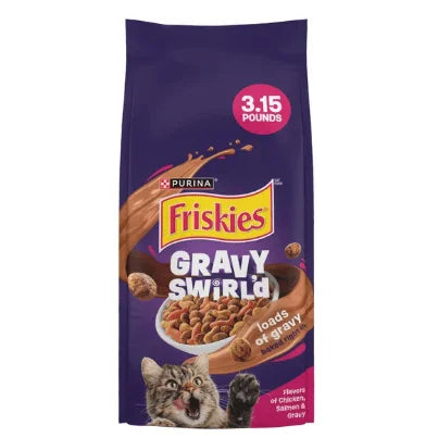 For Purina for Friskies Dry Cat Food with Chicken Salmon Gravy Flavors Swirl'd Gravy Taste