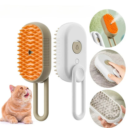 Steamy Pet Grooming Kit: Water Spray Massage Brush for Cats Dogs, Skin-Friendly Silicone Teeth, USB Charging Hair Cleaner