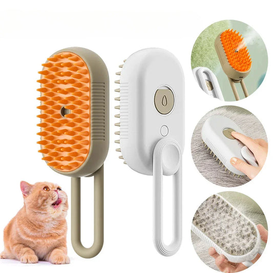 Steamy Pet Grooming Kit: Water Spray Massage Brush for Cats Dogs, Skin-Friendly Silicone Teeth, USB Charging Hair Cleaner
