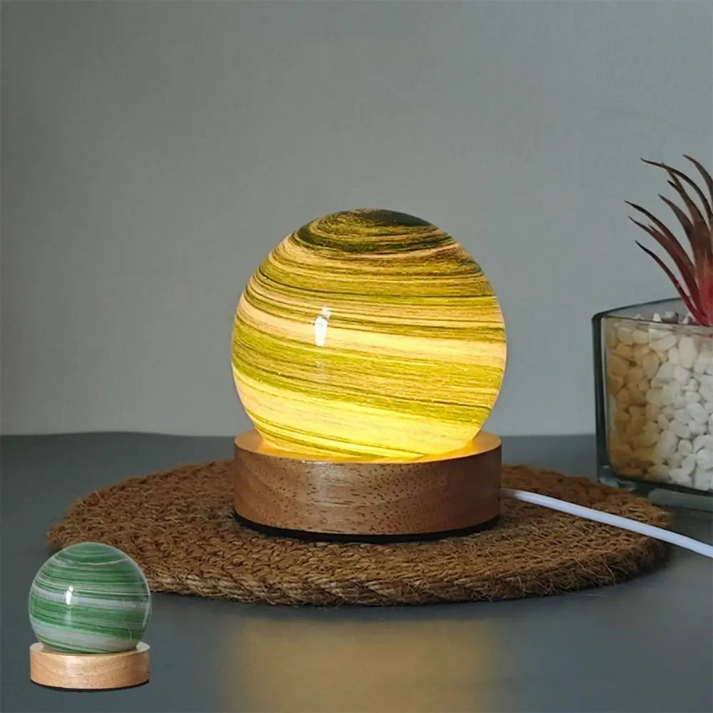 USB Plug in 3D Planet Glass Lamp With Wooden Stand 3 Color Light Galaxy Crystal Ball Dimmable Luminous Glass Sphere