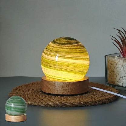 USB Plug in 3D Planet Glass Lamp With Wooden Stand 3 Color Light Galaxy Crystal Ball Dimmable Luminous Glass Sphere