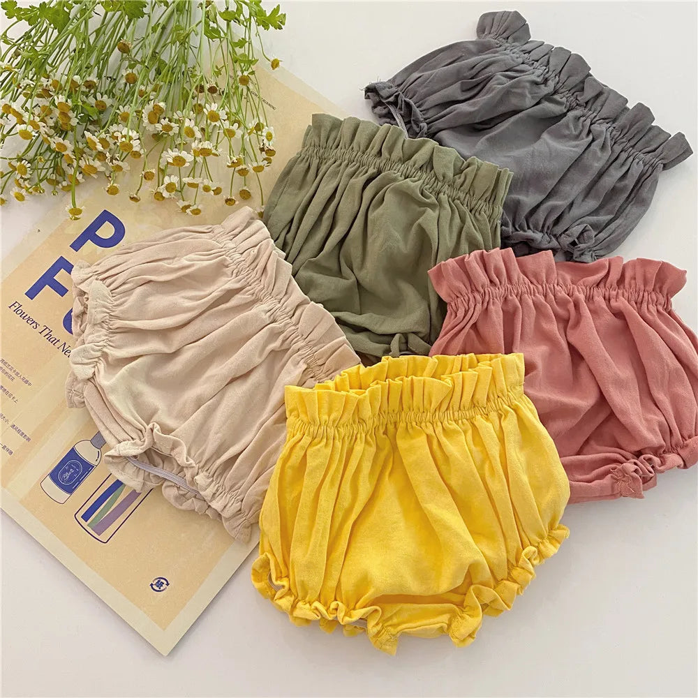 Baby Girls Bloomer Toddler Cotton Linen Shorts Frill Diaper Cover 0-2 Years