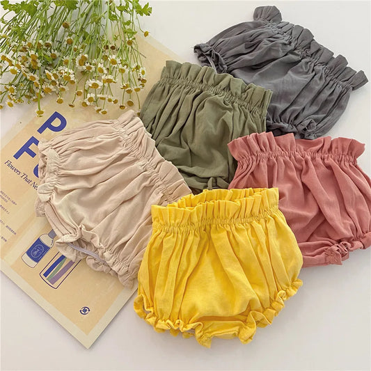 Baby Girls Bloomer Toddler Cotton Linen Shorts Frill Diaper Cover 0-2 Years